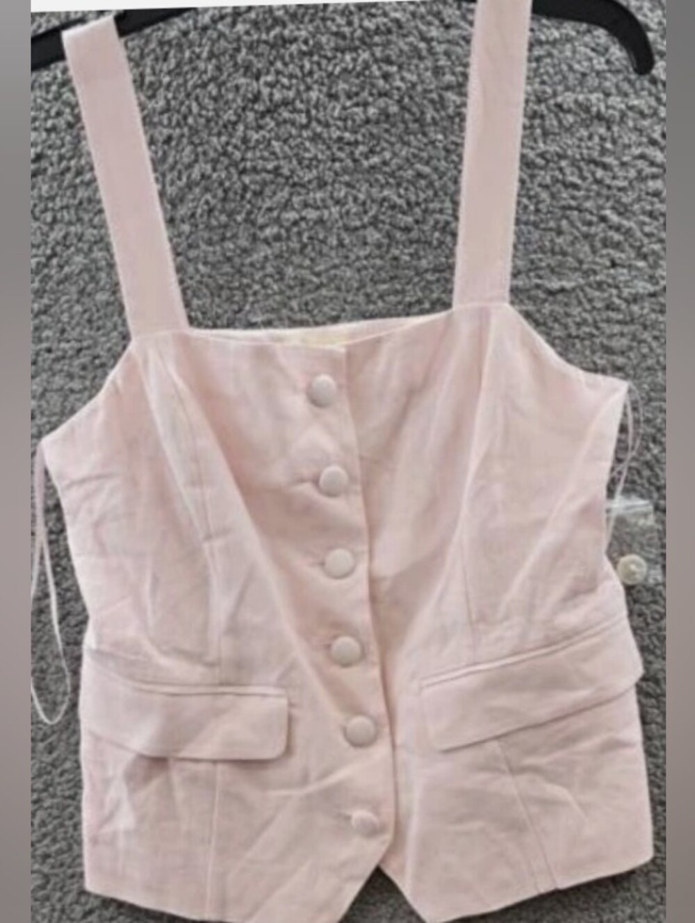 Women's Blush Pink Button-Front Linen Vest Top
